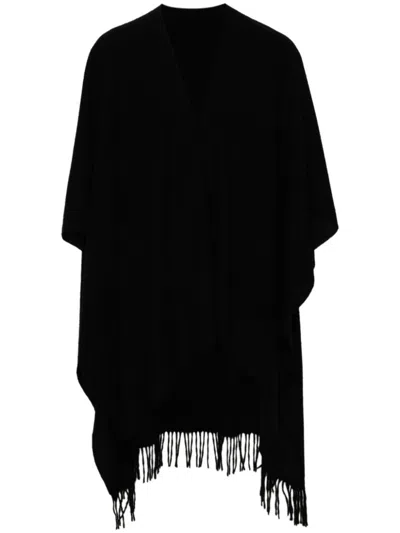 Yohji Yamamoto Fringed Poncho In Black