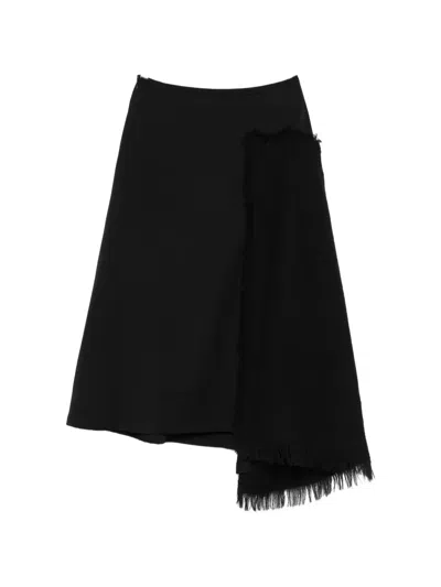 Yohji Yamamoto Fringed-edge Layered Skirt In Black