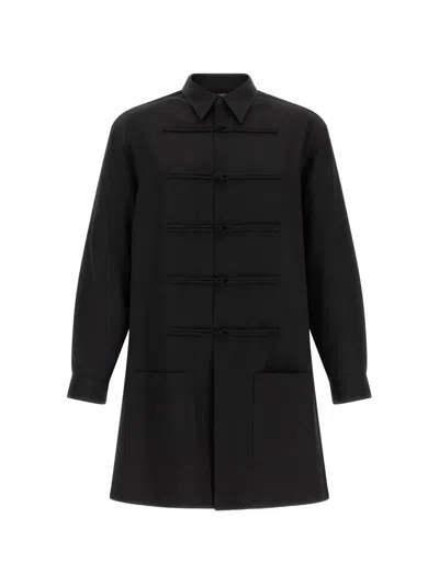Yohji Yamamoto Frog-fastening Long-line Shirt In Black
