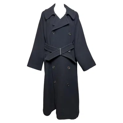 Pre-owned Yohji Yamamoto F/w 2002 Wool Double-breasted Trench Coat In Black