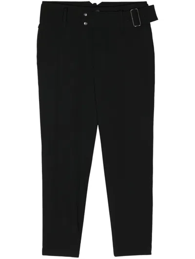Yohji Yamamoto Gabardine Belted Tapered Trousers In Black