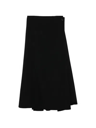 Yohji Yamamoto Gabardine Midi Skirt In Black