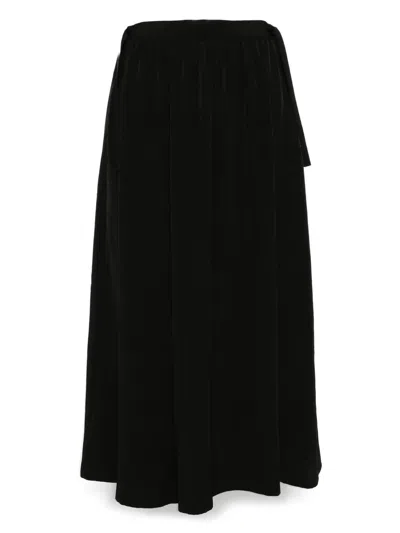Yohji Yamamoto Gathered Crepe De Chine Trousers In Black