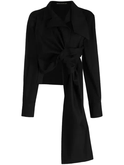 Yohji Yamamoto Gathered Cropped Cotton Jacket In Black