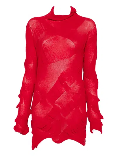 Yohji Yamamoto Gathered Long-sleeve Dress In Red