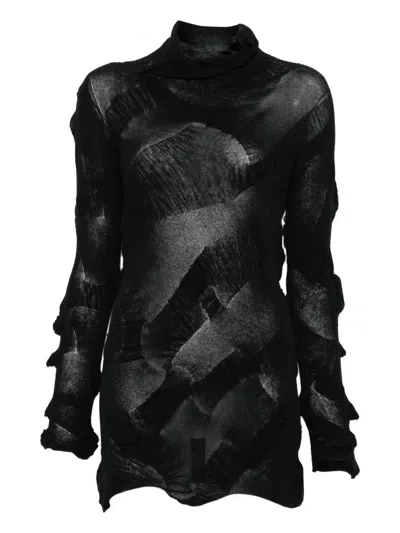 Yohji Yamamoto Gathered Long-sleeve Dress In Black