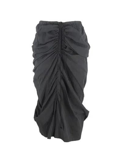 Pre-owned Yohji Yamamoto Gathered Midi Skirt In Black