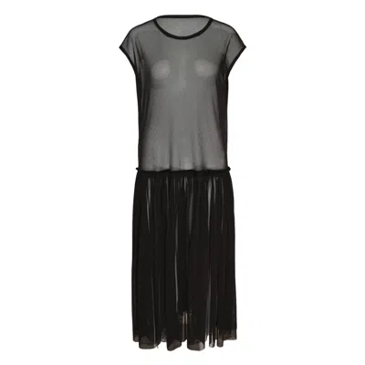 Yohji Yamamoto Gathered Sleeveless Mesh Dress In Black