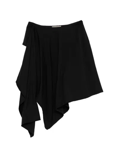Yohji Yamamoto Gauze Herringbone Draped Skirt In Black