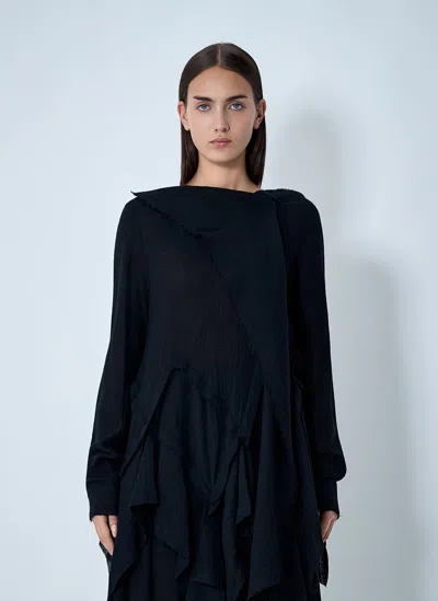 Yohji Yamamoto Gauzed Frilled Blouse In Blue