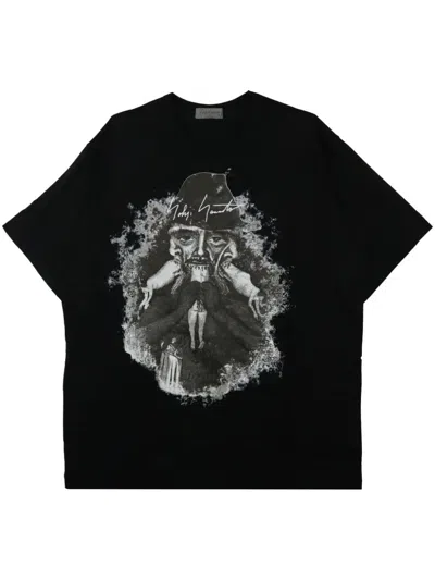Yohji Yamamoto Graphic-print Cotton T-shirt In Black