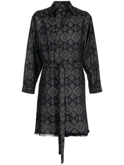Yohji Yamamoto Graphic-print Cotton Trench Coat In Black