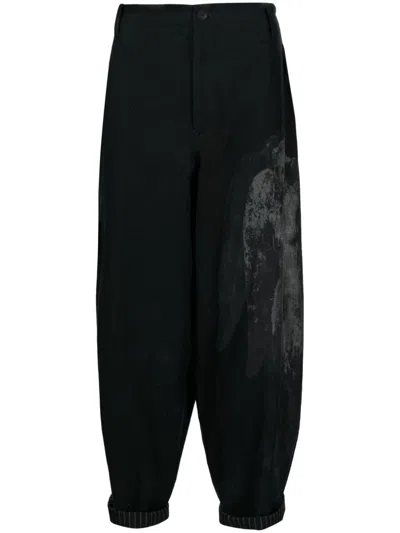 Yohji Yamamoto Graphic-print Drop-crotch Trousers In Black