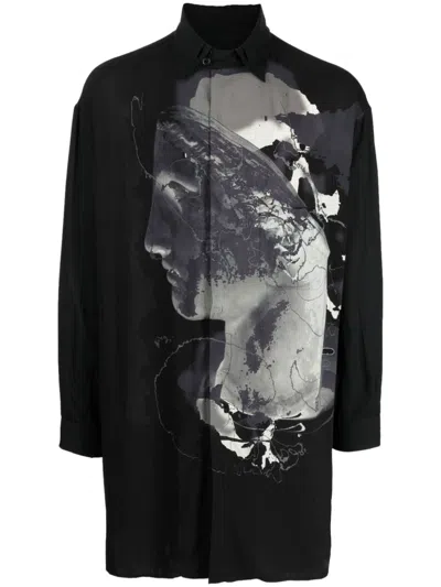 Yohji Yamamoto Graphic-print Long-sleeve Shirt In Black