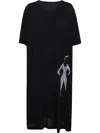 Yohji Yamamoto Graphic-print Midi Dress In Black