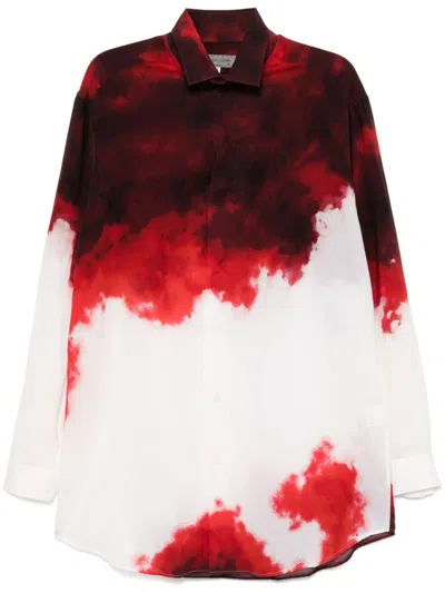 Yohji Yamamoto Uneven Printed Tech Shirt In Red