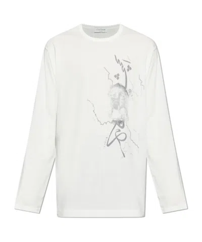 Yohji Yamamoto Graphic Printed Long-sleeved T-shirt In White