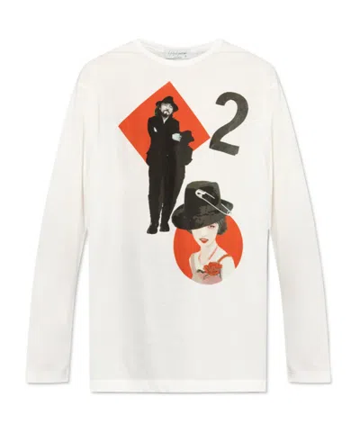 Yohji Yamamoto Graphic-printed Long-sleeved T-shirt In White
