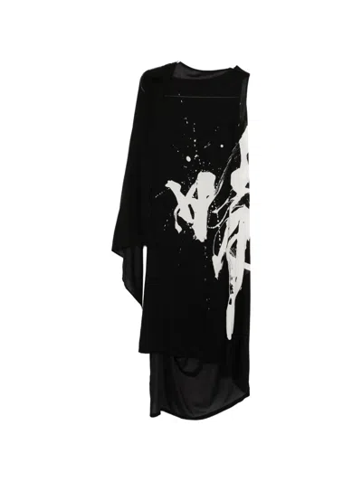 Yohji Yamamoto Graphic-print Asymmetric Dress In Black