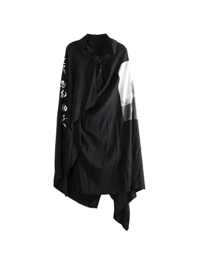 Yohji Yamamoto Graphic-print Asymmetric Midi Dress In Black