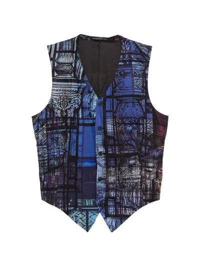 Yohji Yamamoto Graphic-print Button-up Vest In Blue