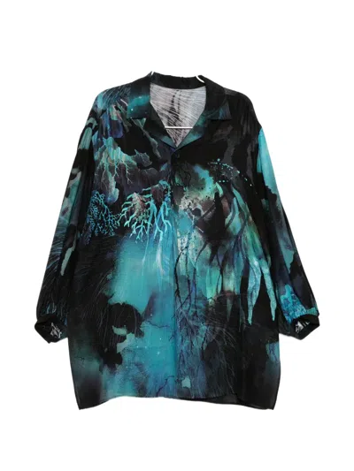 Yohji Yamamoto Graphic-print Camp-collar Shirt In Blue