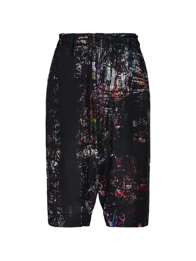 Yohji Yamamoto Stained Glass Printed Bermuda Pants In Black