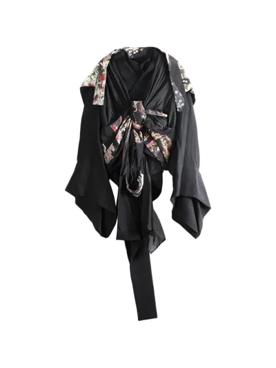 Yohji Yamamoto Graphic-print Draped Jacket In Black
