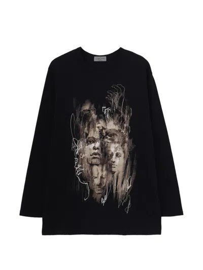 Yohji Yamamoto Graphic-print Long-sleeved T-shirt In Black