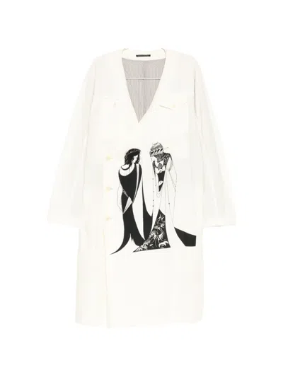 Yohji Yamamoto Graphic-printed Coat In White