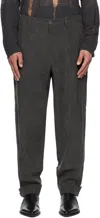 Yohji Yamamoto Gray 60 Flax Ink Tab Detail Slim Trousers In 1 Black