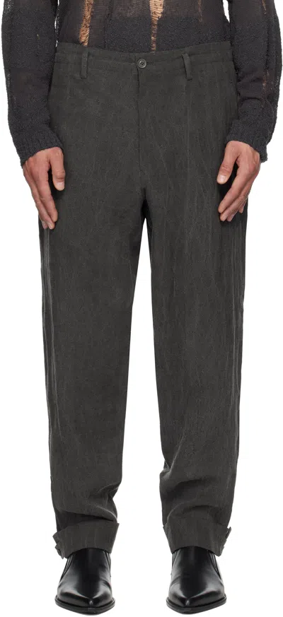 Yohji Yamamoto Gray 60 Flax Ink Tab Detail Slim Trousers In 1 Black