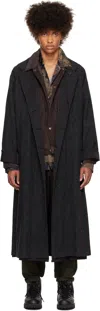 Yohji Yamamoto Gray I-raglan Reversible Coat In 1 Black