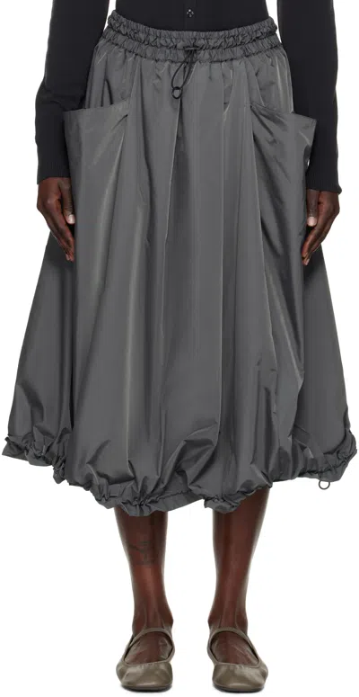 Yohji Yamamoto Gray Pe Twill R-volume Midi Skirt