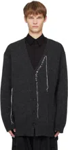 Yohji Yamamoto Gray Plain Stitch Embroidery V Neck Cardigan In Gray