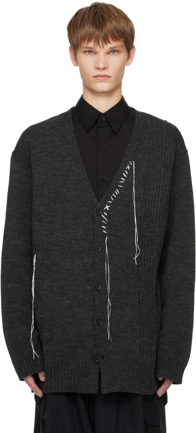 Yohji Yamamoto Gray Plain Stitch Embroidery V Neck Cardigan