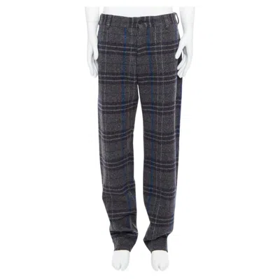 Pre-owned Yohji Yamamoto Grey Blue 100% Wool Checkered Wide Tapered Pants Jp3 L In Gray