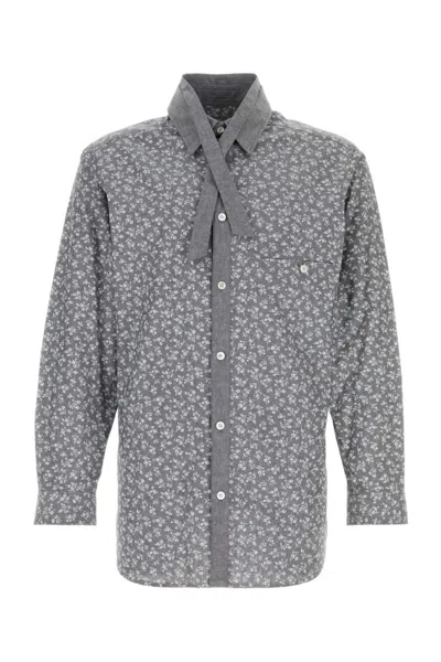 YOHJI YAMAMOTO GREY PRINTED COTTON SHIRT