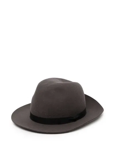 Yohji Yamamoto Grosgrain-trim Fedora Hat In Gray