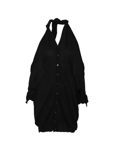 Yohji Yamamoto Halterneck Cold-shoulder Cardigan In Black