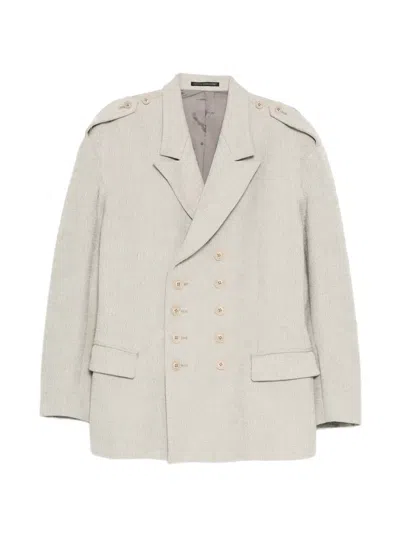 Yohji Yamamoto Hand Span Double Breasted Jacket In White