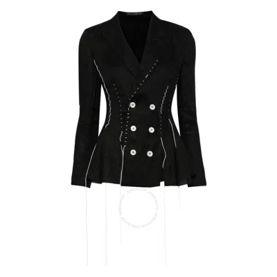 Yohji Yamamoto Contrast-stitch Linen Blazer In Black