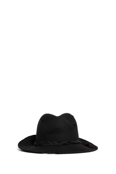 Yohji Yamamoto Distressed Narrow Brim Hat In Black