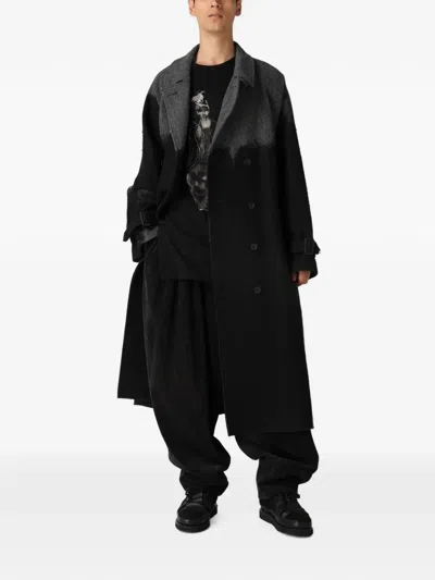 Yohji Yamamoto Herringbone-pattern Double-breasted Coat In Multi
