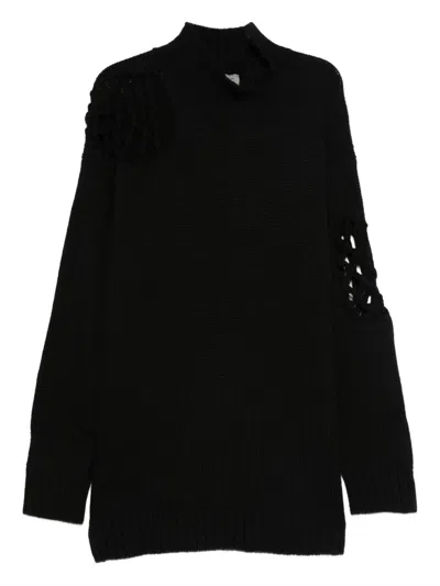 Yohji Yamamoto High-neck Lattice-insert Sweater In Black