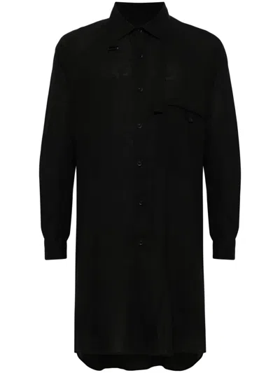 Yohji Yamamoto High-neck Long-length Shirt In Black