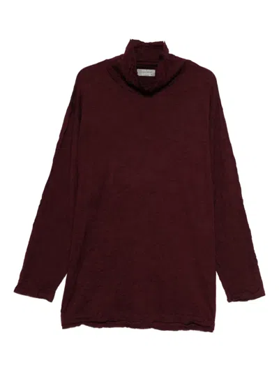 Yohji Yamamoto High-neck Textured Sweater In Burgundy