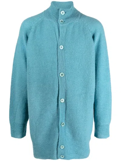 Yohji Yamamoto High-neck Buttoned Cardigan In Blue