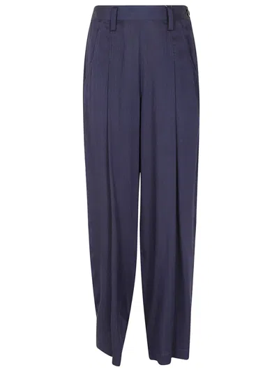 YOHJI YAMAMOTO YOHJI YAMAMOTO HIGH-WAISTED BLUE TROUSERS WITH WIDE LEGS