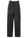 Yohji Yamamoto High-waisted Linen Trousers With Vertical Pinstripes In Black